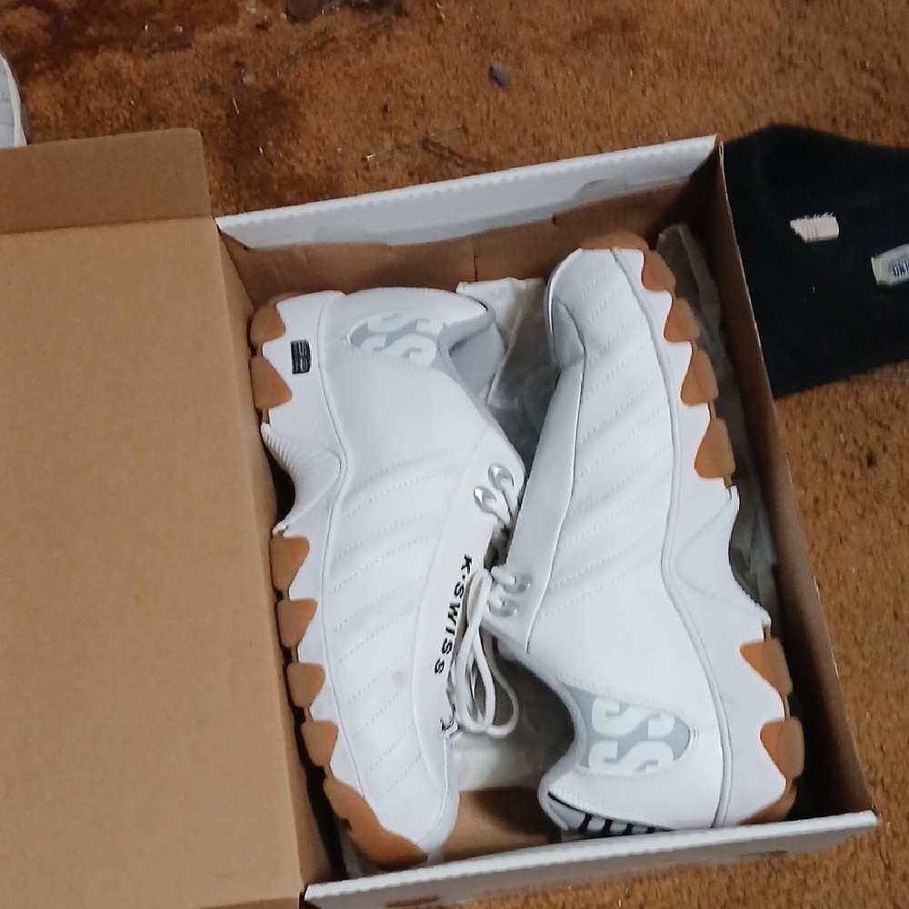 K-Swiss White and Brown Athletic Shoes